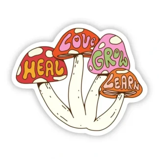 Big Moods Vinyl Sticker - "Heal, Love, Grow, Learn" Mushroom - Little Painter Art | Exploring the Endless Possibilities of Art Shop