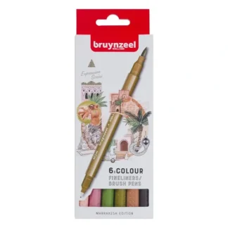 Bruynzeel Fineliner & Brush Pen Set 6pk - Marrakesh - Little Painter Art | Exploring the Endless Possibilities of Art Best