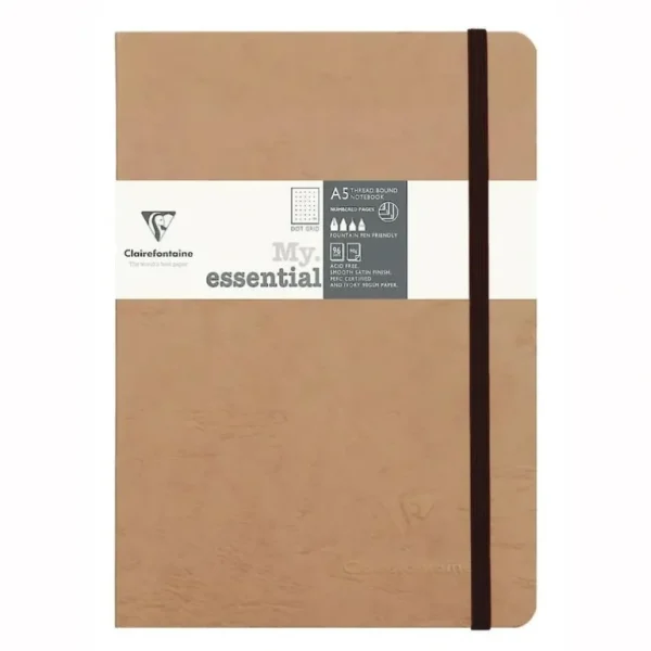 Clairefontaine Essential A5 Stitched Notebook, Dotgrid, Tan - Little Painter Art | Exploring the Endless Possibilities of Art Shop
