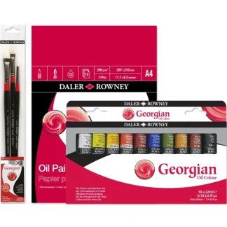 Daler-Rowney Georgian Oil Colour Bundle - Set of 10 x 22ml Tubes + A4 Pad + Brushes - Little Painter Art | Exploring the Endless Possibilities of Art Hot