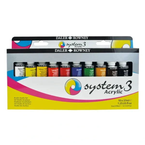 Daler-Rowney System3 Original Acrylic Studio Set - 10 x 37ml Tubes - Little Painter Art | Exploring the Endless Possibilities of Art Shop