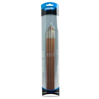 Derivan Professional Long Handle Golden Fine Synthetic Brush Set(A) of 6 - Little Painter Art | Exploring the Endless Possibilities of Art Online