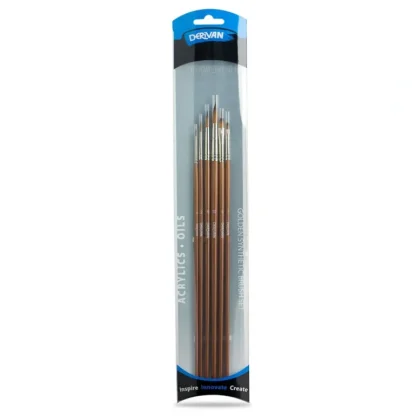 Derivan Professional Long Handle Golden Fine Synthetic Brush Set(A) of 6 - Little Painter Art | Exploring the Endless Possibilities of Art Online