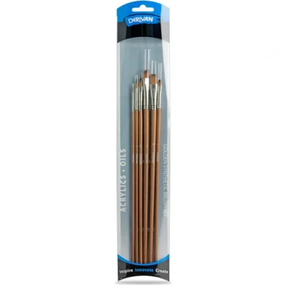 Derivan Professional Long Handle Golden Fine Synthetic Brush Set(B) of 6 - Little Painter Art | Exploring the Endless Possibilities of Art New