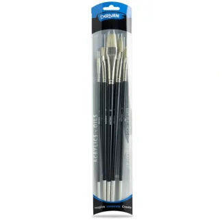 Derivan Professional Long Handle Natural Hog Bristle Brush Set(A) of 5 - Little Painter Art | Exploring the Endless Possibilities of Art Best