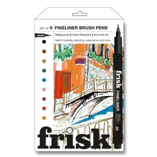 Frisk Coloured Fineliner Brush Pens - Set of 9 Assorted Colours - Little Painter Art | Exploring the Endless Possibilities of Art^ Hot