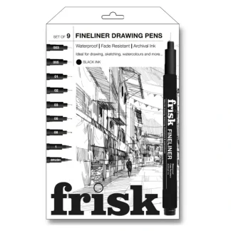 Frisk Fineliner Drawing Pens - Black Ink - Set of 9 - Little Painter Art | Exploring the Endless Possibilities of Art^ New